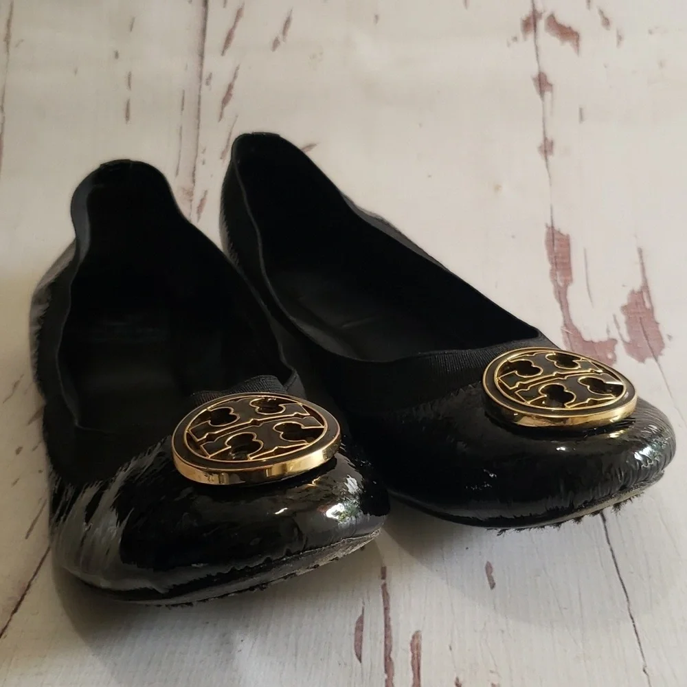 Tory Burch Black Soft Patent Leather Ballerina Women's Flats Size 6.5